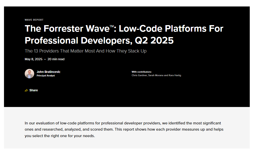 Forrester Wave™: ServiceNow is a Leader in Low-Code Platforms for Pro Developers