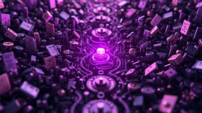 ### 💜 Purplish + Unique Relatable Thumbnail Prompt — Workflow Automation **Create a premium 16:9 business technology thumbnail using a “domino effect transformed into a smooth system” metaphor. Show a chaotic chain of office tasks—documents, approvals, emails, customer requests, and repetitive actions—normally requiring one step after another. As the scene moves toward the center, the chaos transforms into a perfectly synchronized deep-purple automated workflow where every task triggers the next action automatically.** **Creative hook:** **“One action starts the entire workflow.”** **Eye-catching visual:** A single glowing purple trigger activates a flowing chain of interconnected business tasks, like an elegant automated domino sequence, turning messy manual work into a fast, organized process. **Composition:** Strong central workflow pathway, dramatic movement from chaos to automation, layered office and business elements, deep perspective, full-frame composition with no empty space. **Color palette:** Deep purple, royal violet, plum, indigo, muted lavender, charcoal black, warm cream, and subtle antique gold. **Style:** Premium business technology editorial, realistic semi-3D, cinematic lighting, sophisticated modern aesthetic with subtle vintage mechanical details, highly detailed and visually striking. **No text, no logos, no brand names, no faces, no robots, no readable UI, no letters, no numbers, no empty space.
